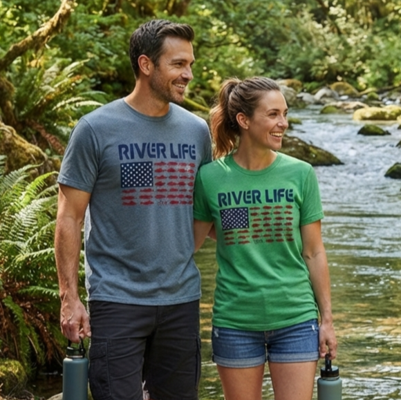 Fish Flag (dark colors) | Short-Sleeve Unisex T-Shirt-Heather Indigo-River Life USA