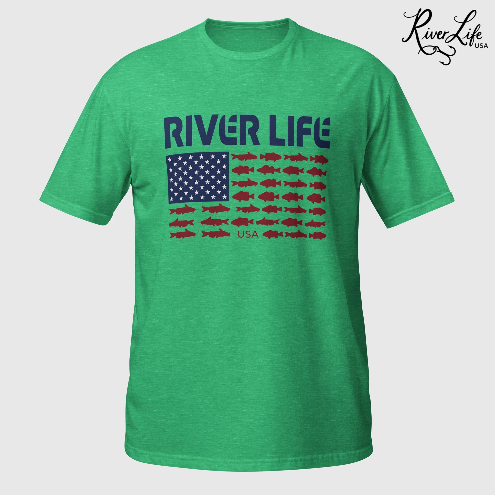 Fish Flag (dark colors) | Short-Sleeve Unisex T-Shirt-Heather Irish Green-River Life USA