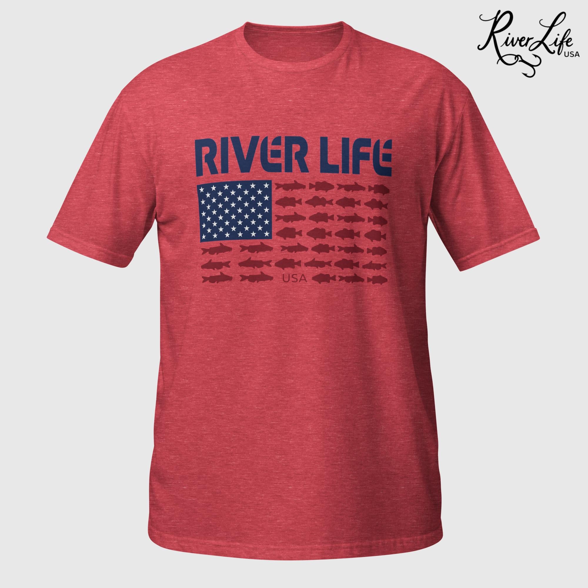 Fish Flag (dark colors) | Short-Sleeve Unisex T-Shirt-Heather Red-River Life USA