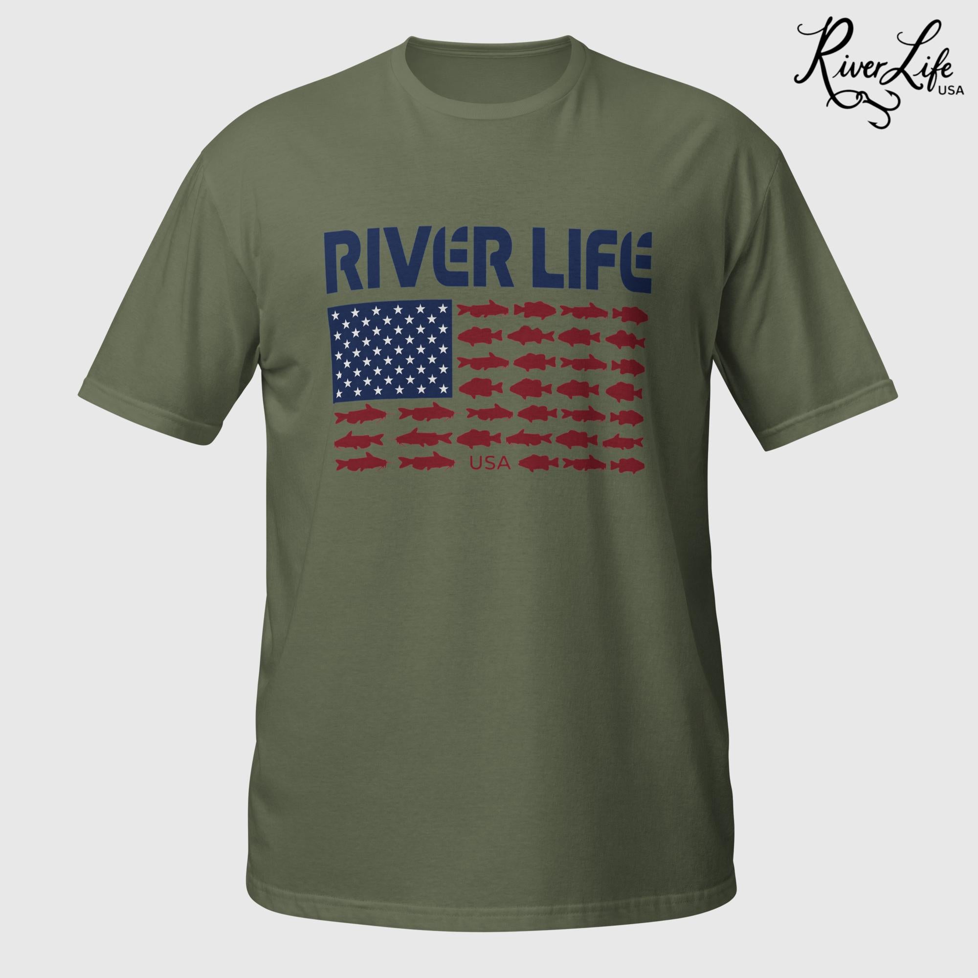 Fish Flag (dark colors) | Short-Sleeve Unisex T-Shirt-Military Green-River Life USA