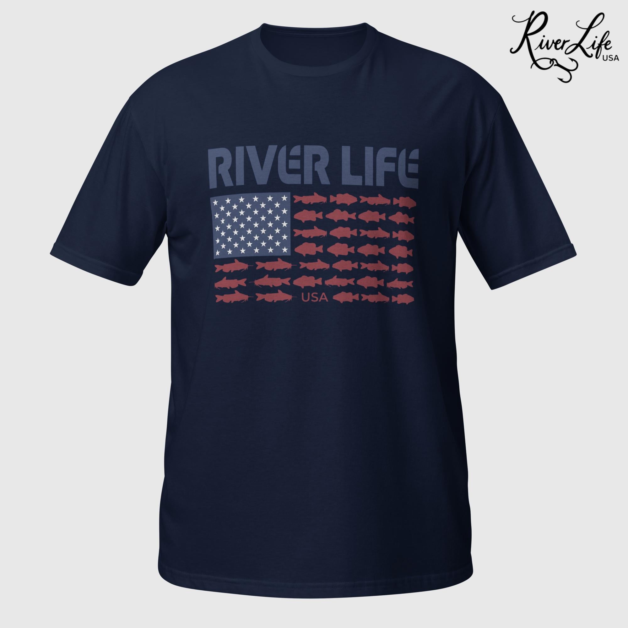 Fish Flag (dark colors) | Short-Sleeve Unisex T-Shirt-Navy-River Life USA