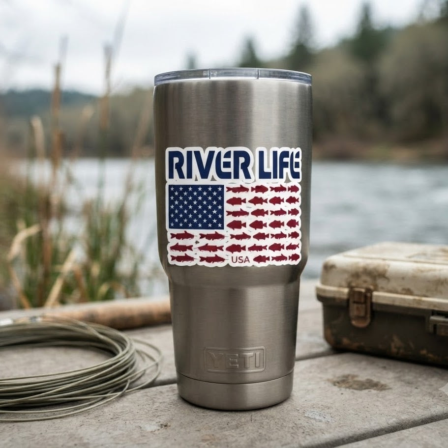 Fish Flag | Kiss-cut Vinyl Decals-3″×4″-River Life USA