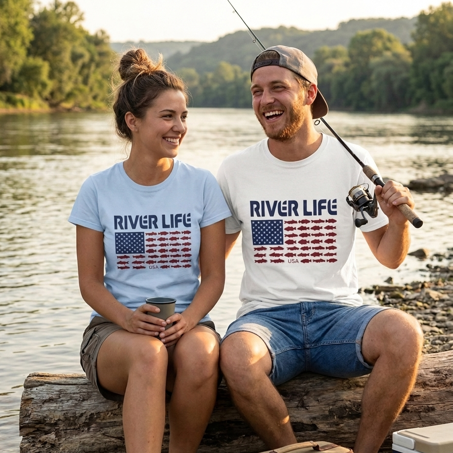 Fish Flag (light colors) | Short-Sleeve Unisex T-Shirt-Light Blue-River Life USA