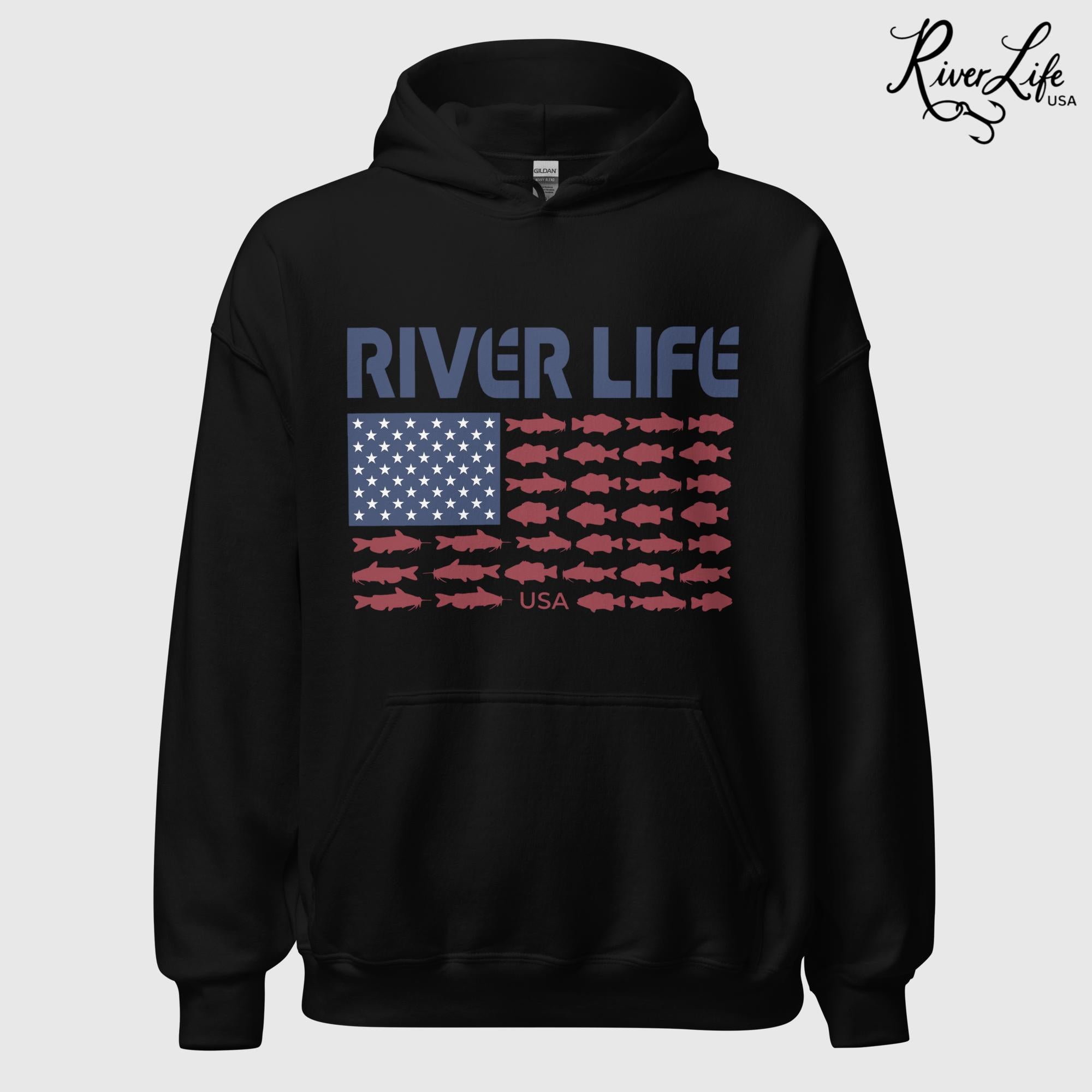 Fish Flag | Unisex Pullover Hoodie-Black-River Life USA