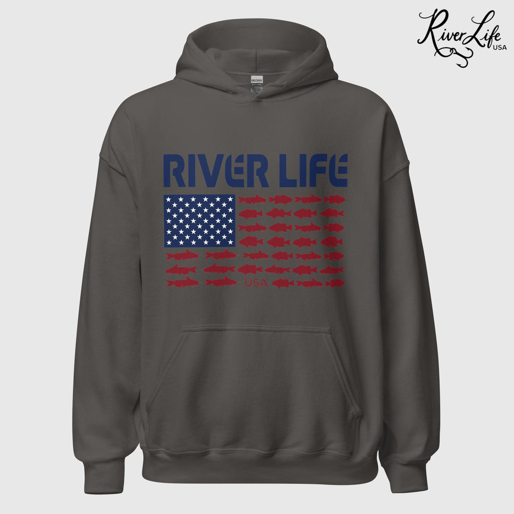 Fish Flag | Unisex Pullover Hoodie-Charcoal-River Life USA