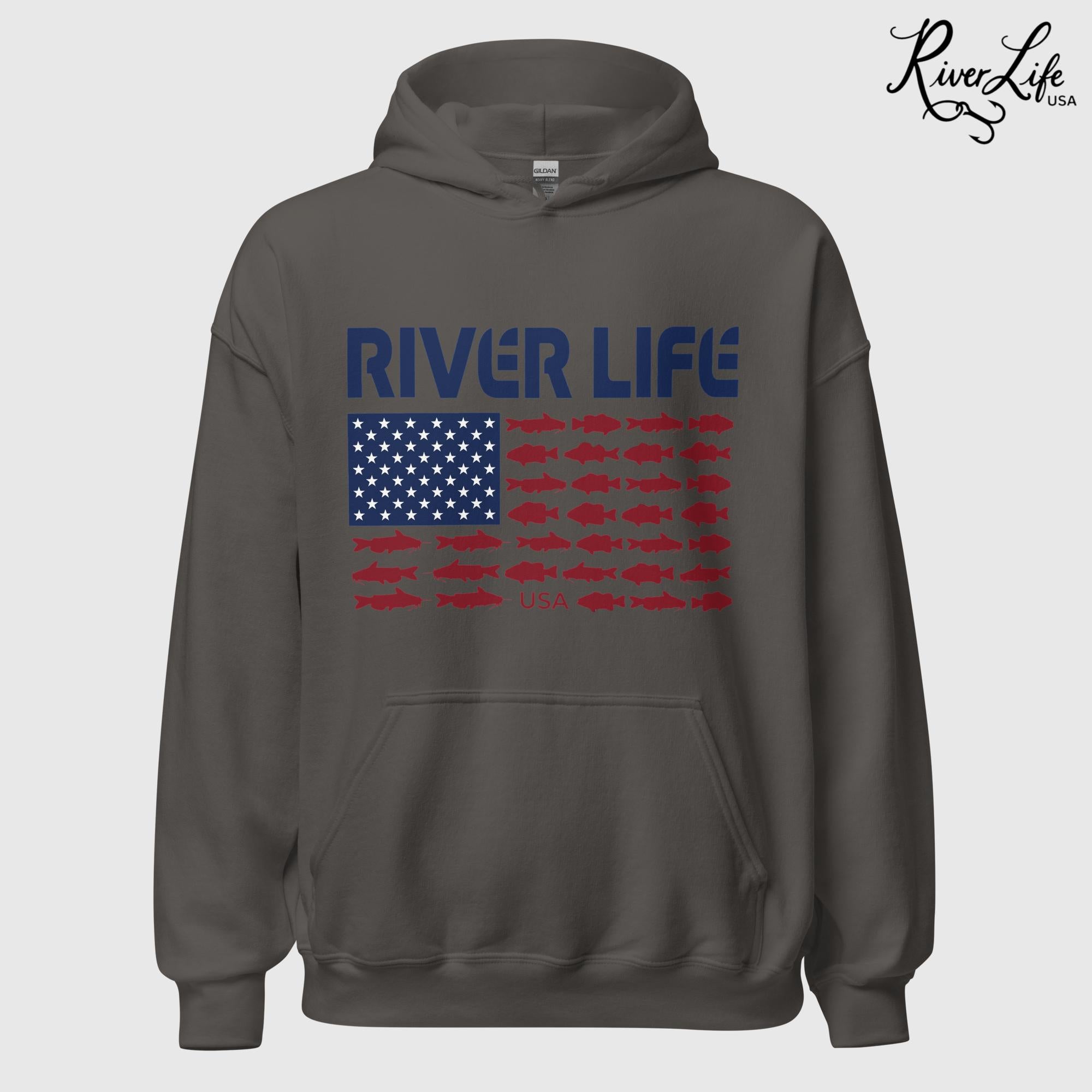 Fish Flag | Unisex Pullover Hoodie-Charcoal-River Life USA