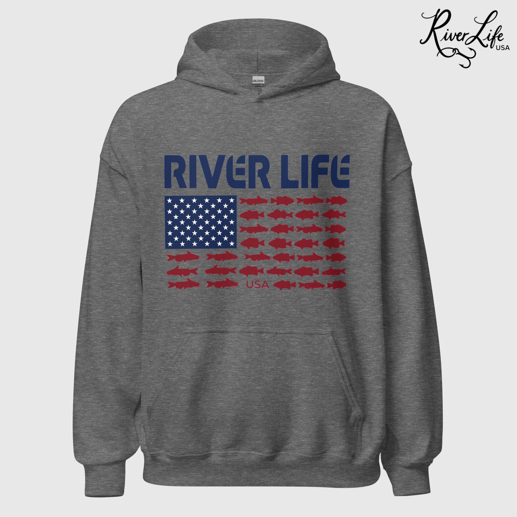 Fish Flag | Unisex Pullover Hoodie-Graphite Heather-River Life USA