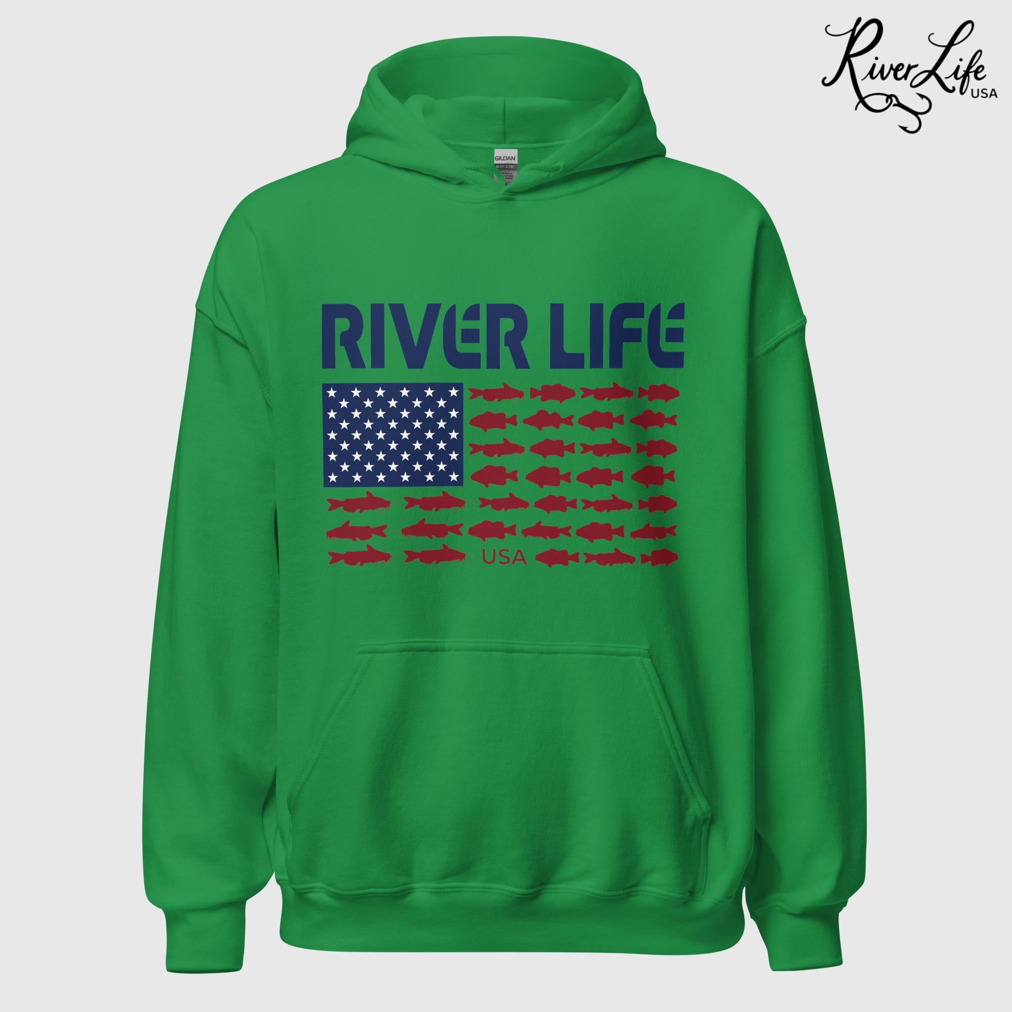 Fish Flag | Unisex Pullover Hoodie-Irish Green-River Life USA