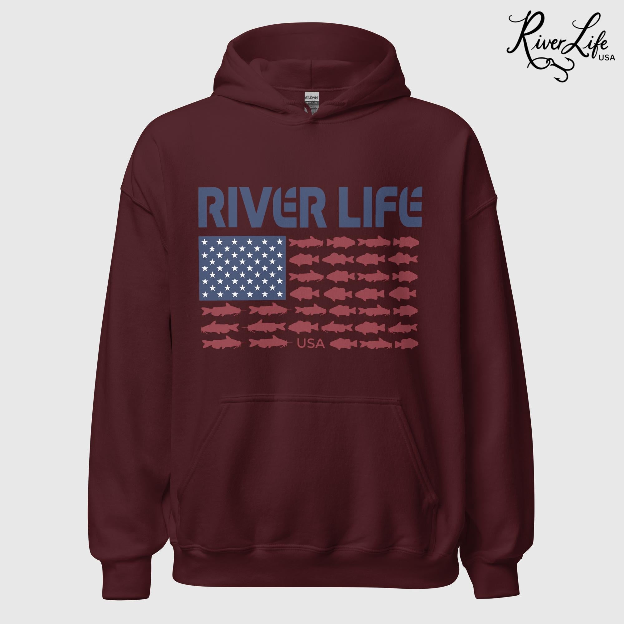 Fish Flag | Unisex Pullover Hoodie-Maroon-River Life USA