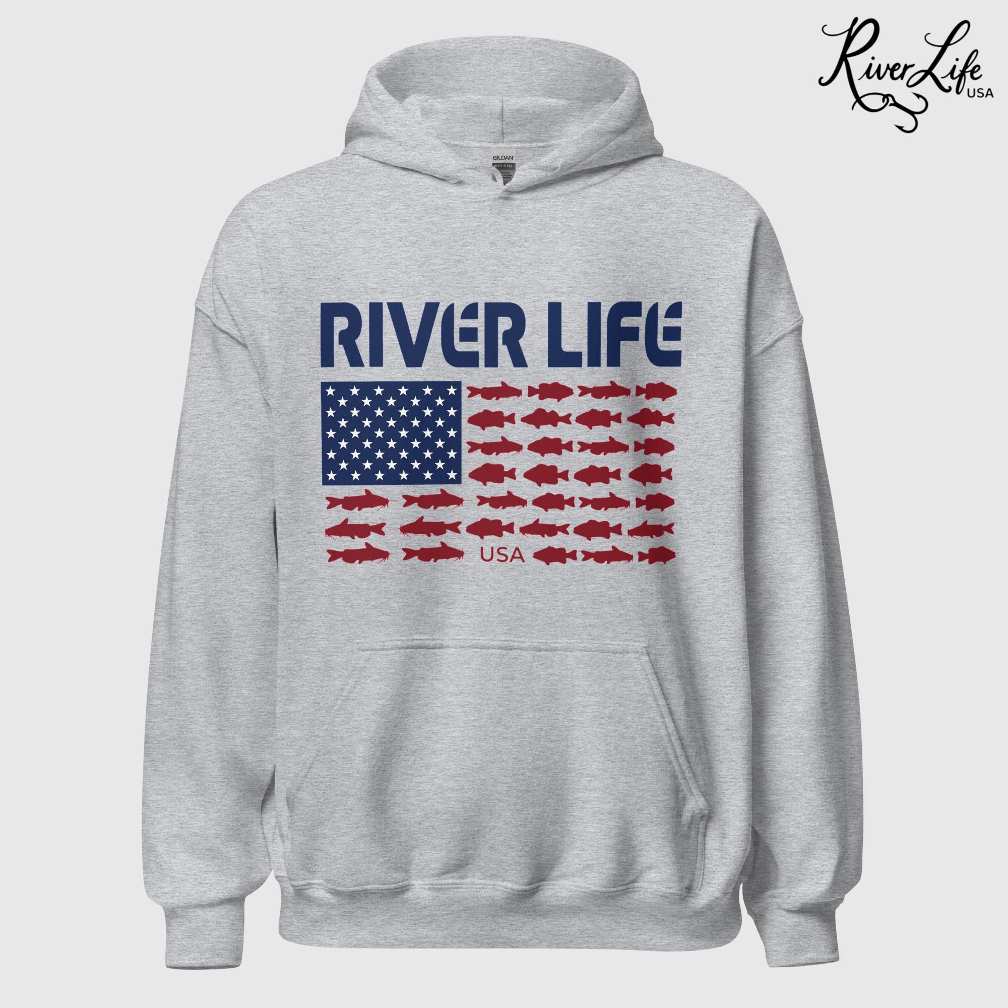 Fish Flag | Unisex Pullover Hoodie-Sport Grey-River Life USA