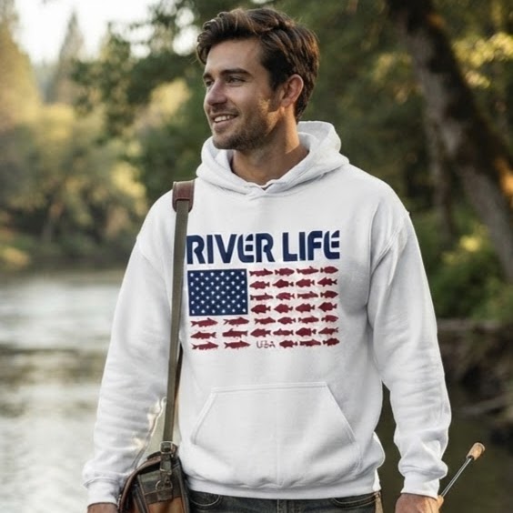 Fish Flag | Unisex Pullover Hoodie-White-River Life USA