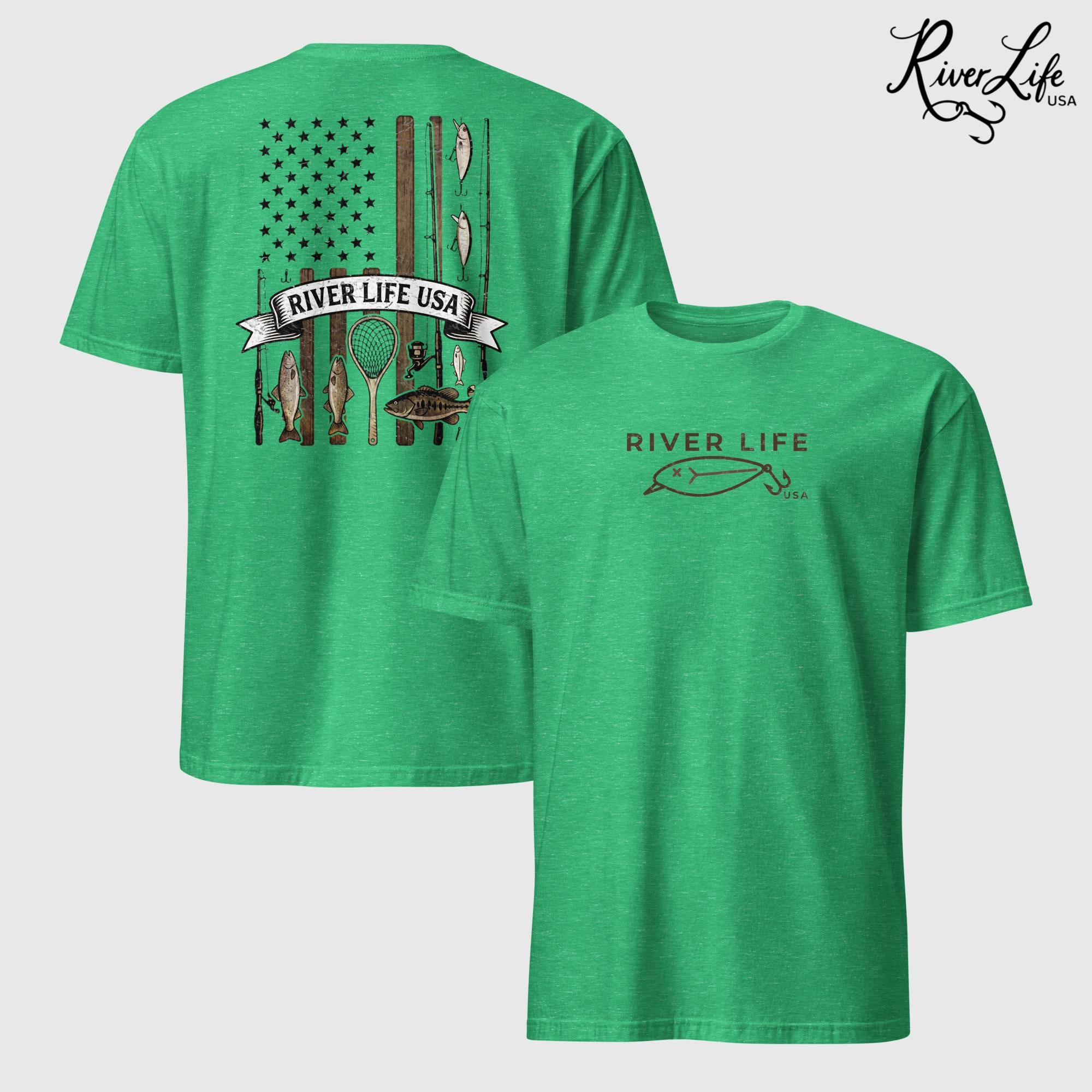 Fishing Gear Flag | Short-Sleeve Unisex T-Shirt-Heather Irish Green-River Life USA