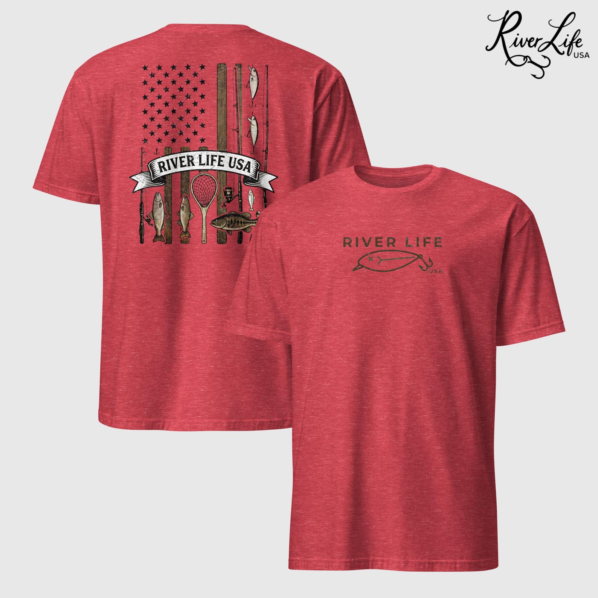 Fishing Gear Flag | Short-Sleeve Unisex T-Shirt-Heather Red-River Life USA