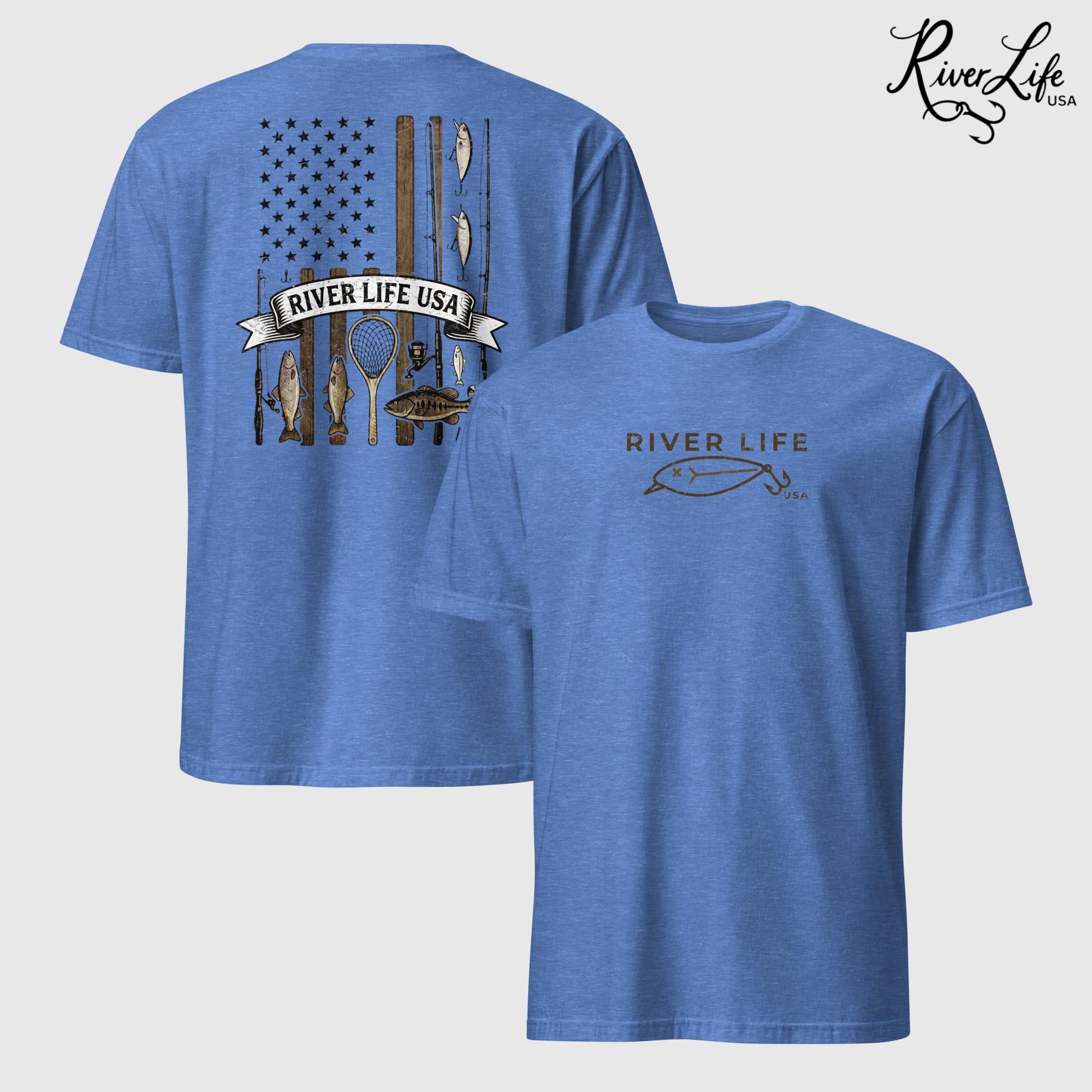 Fishing Gear Flag | Short-Sleeve Unisex T-Shirt-Heather Royal-River Life USA