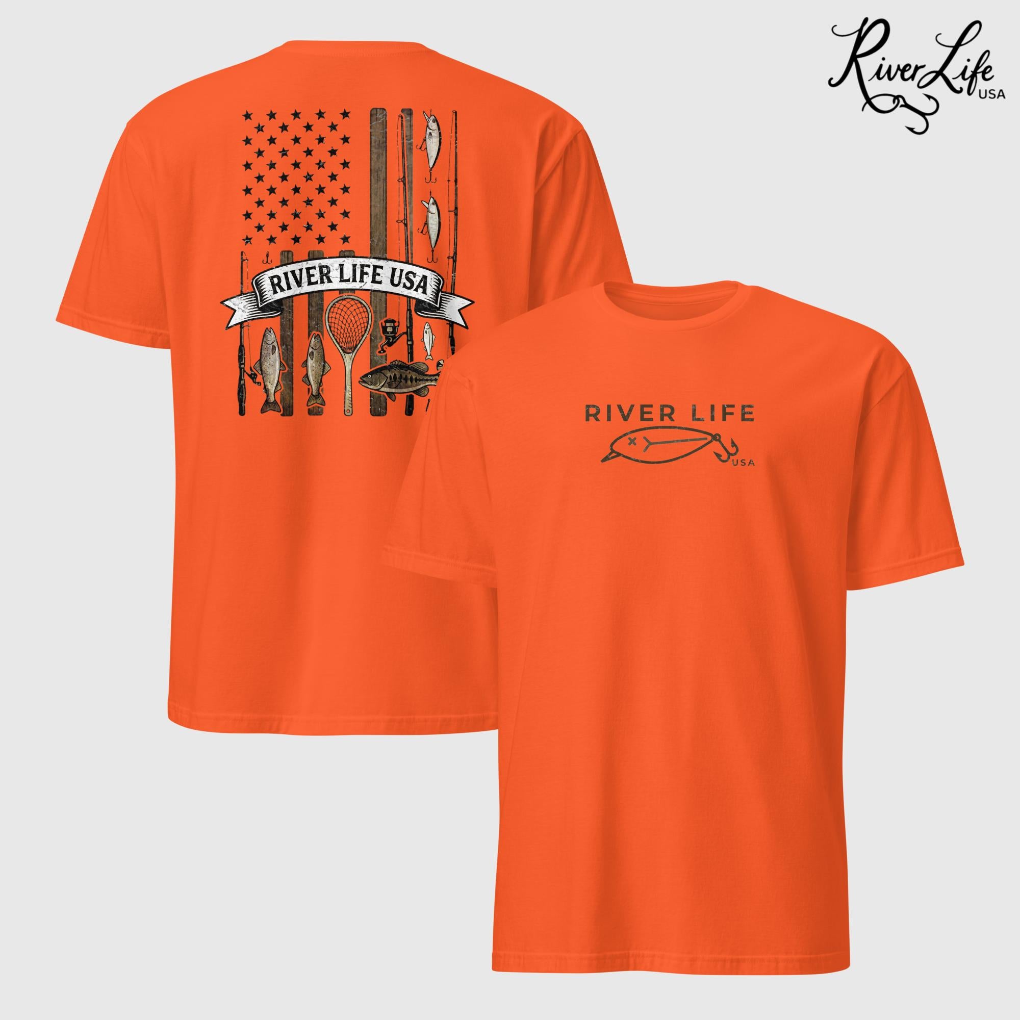Fishing Gear Flag | Short-Sleeve Unisex T-Shirt-Orange-River Life USA
