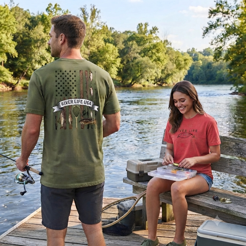 Fishing Gear Flag | Short-Sleeve Unisex T-Shirt-Military Green-River Life USA