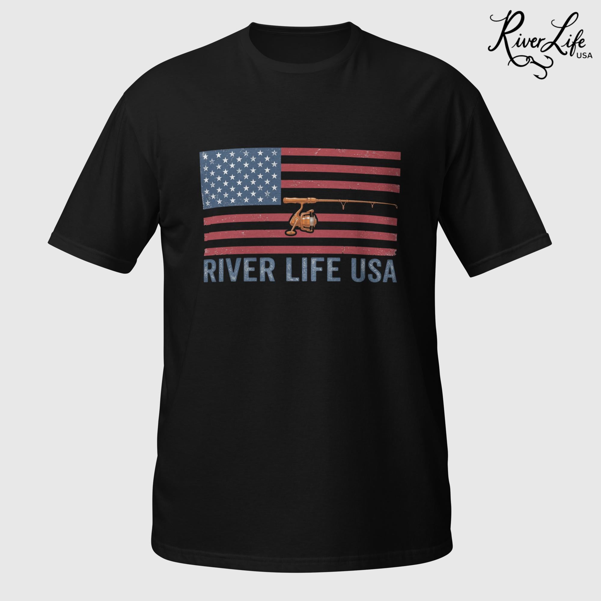 Flag and Rod | Short-Sleeve Unisex T-Shirt-Black-River Life USA