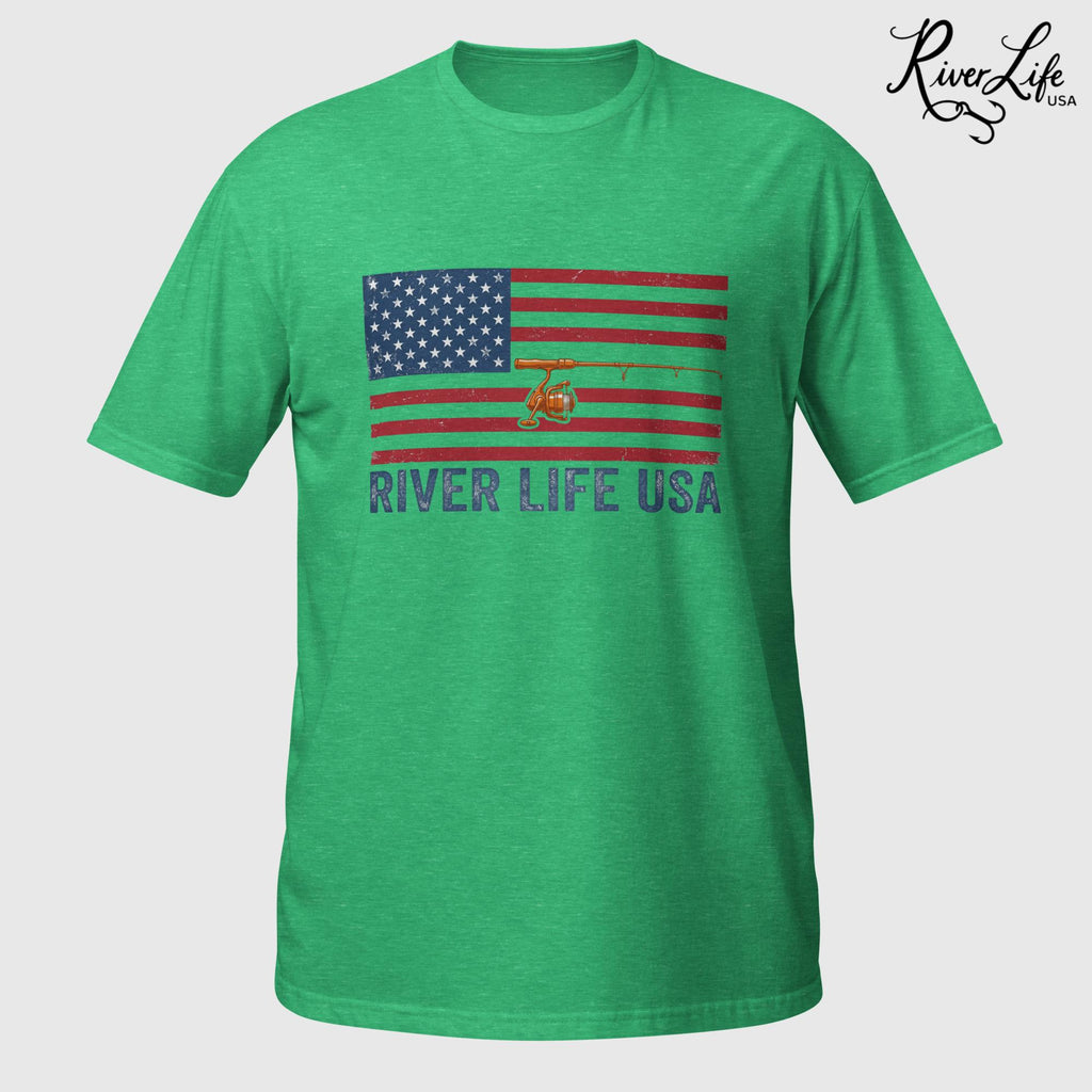 Flag and Rod | Short-Sleeve Unisex T-Shirt-Heather Irish Green-River Life USA