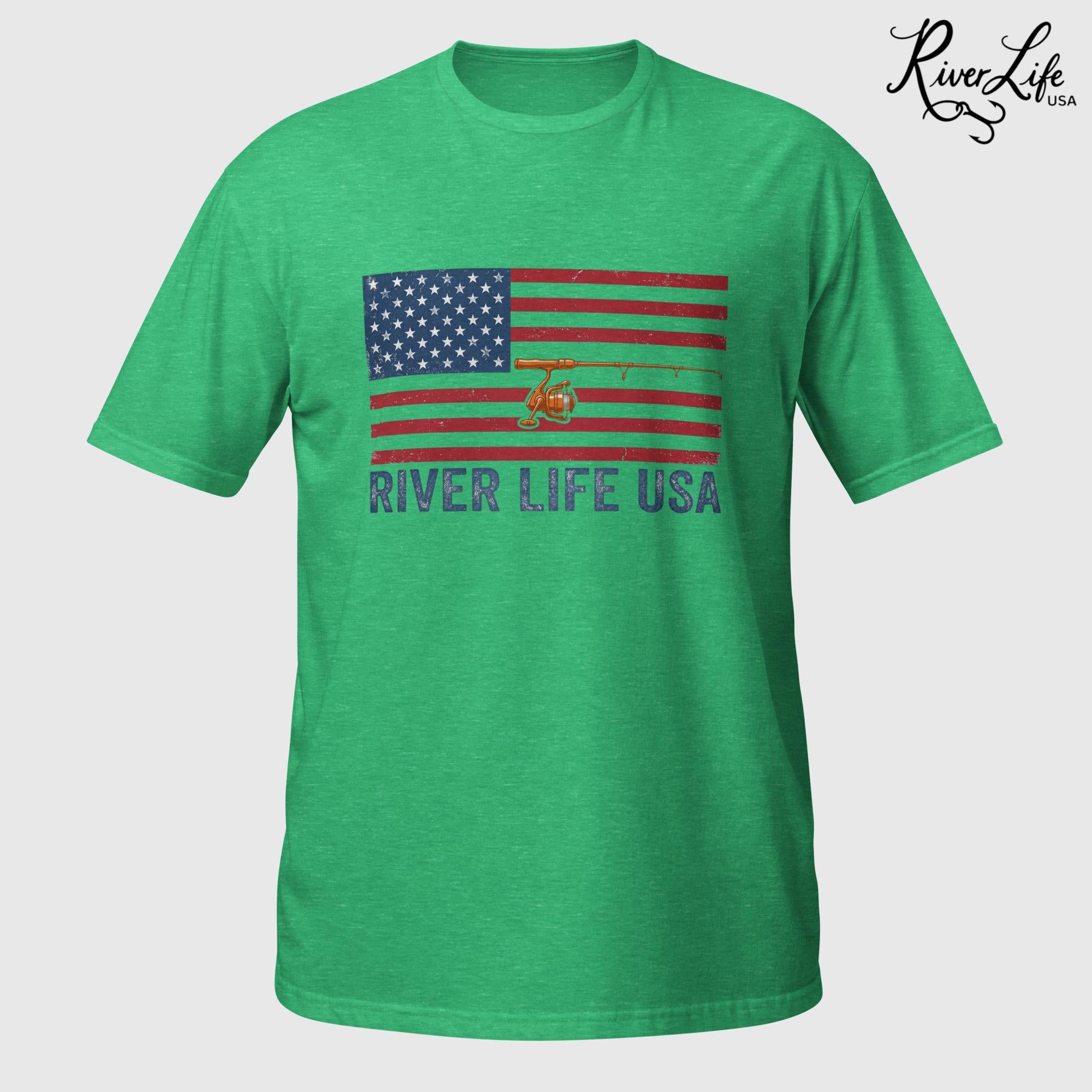Flag and Rod | Short-Sleeve Unisex T-Shirt-Heather Irish Green-River Life USA