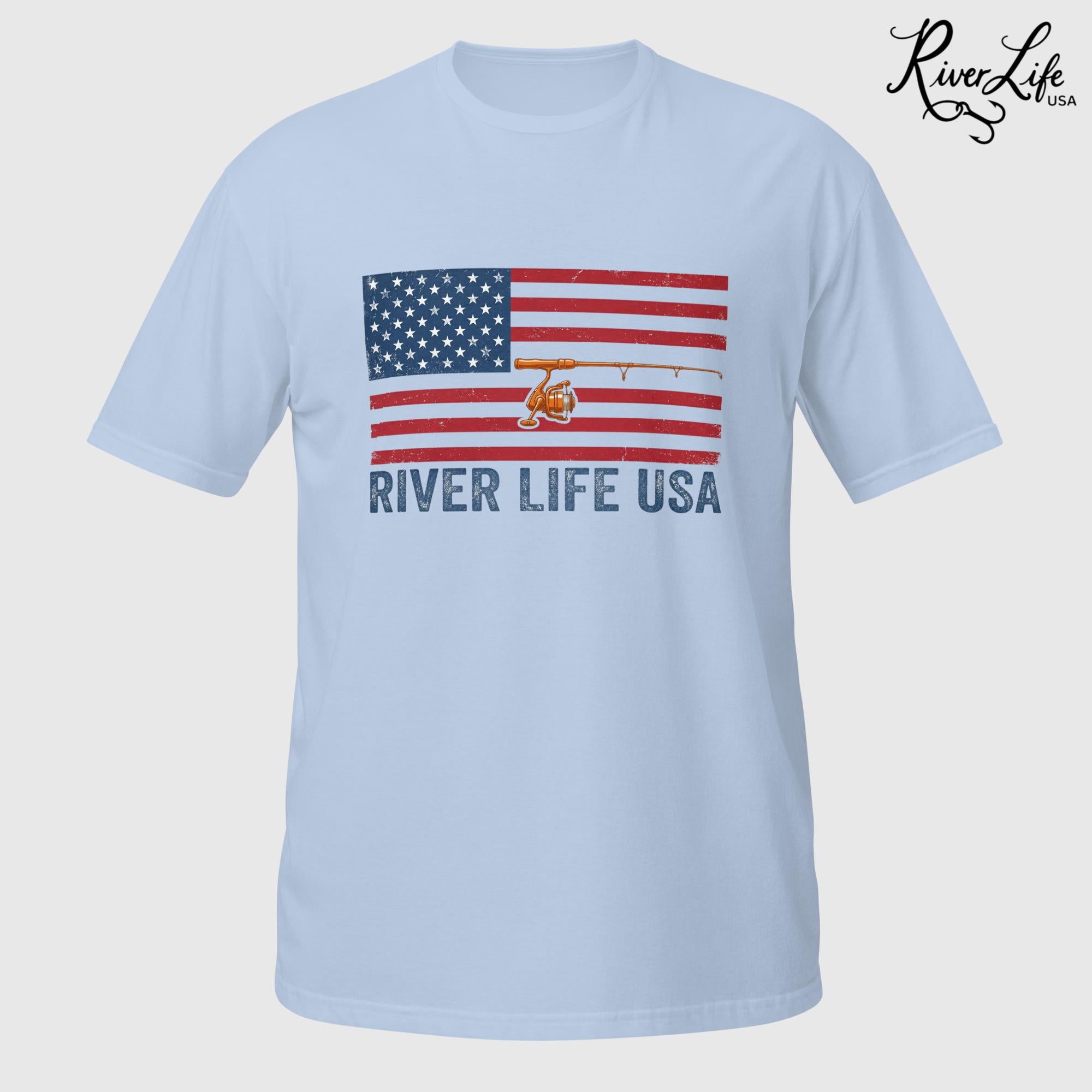 Flag and Rod | Short-Sleeve Unisex T-Shirt-Light Blue-River Life USA