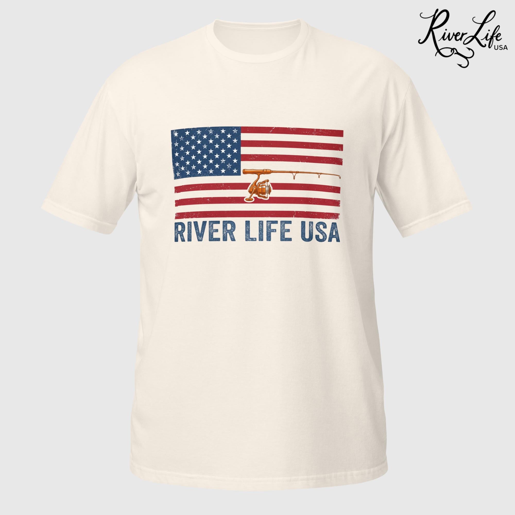 Flag and Rod | Short-Sleeve Unisex T-Shirt-Natural-River Life USA