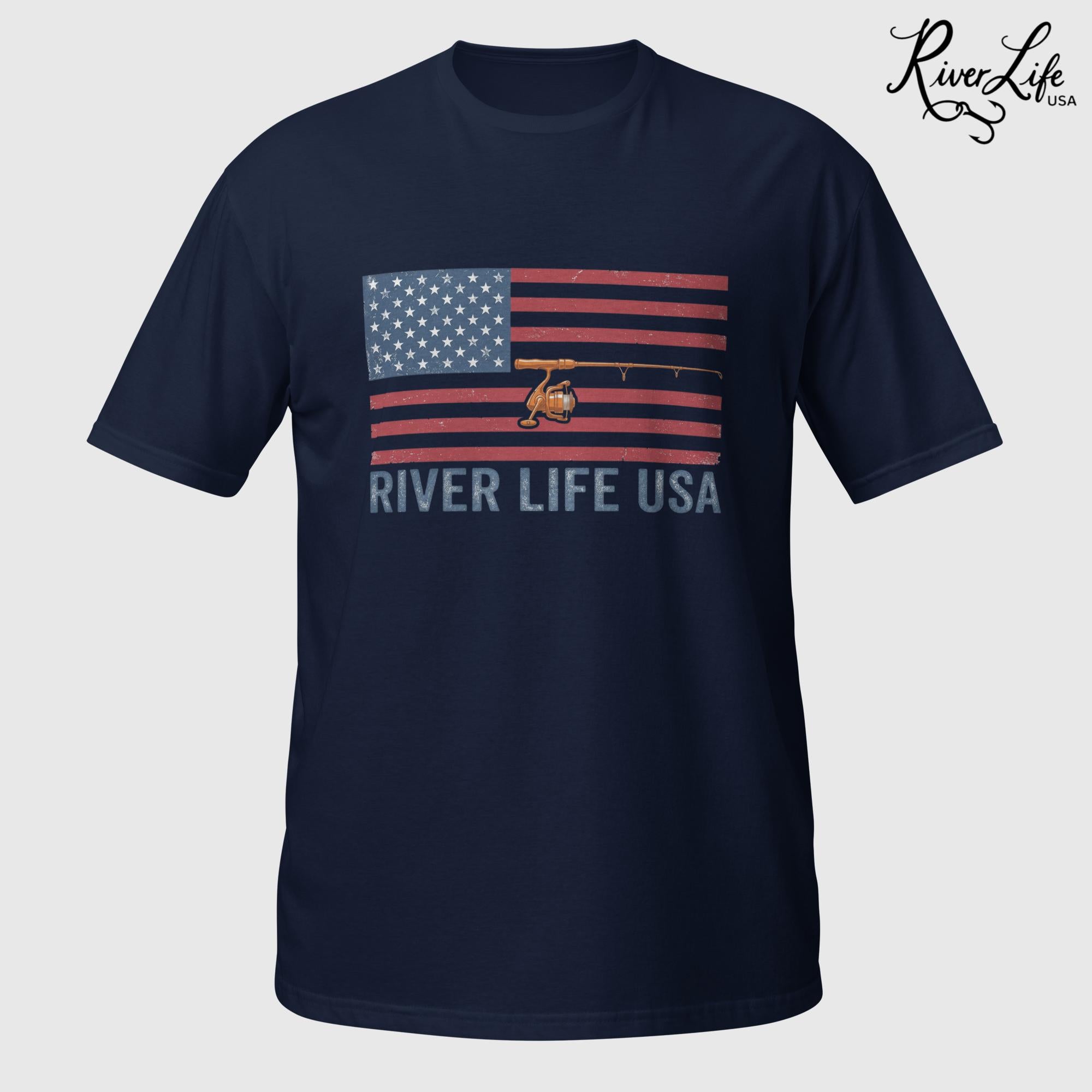 Flag and Rod | Short-Sleeve Unisex T-Shirt-Navy-River Life USA