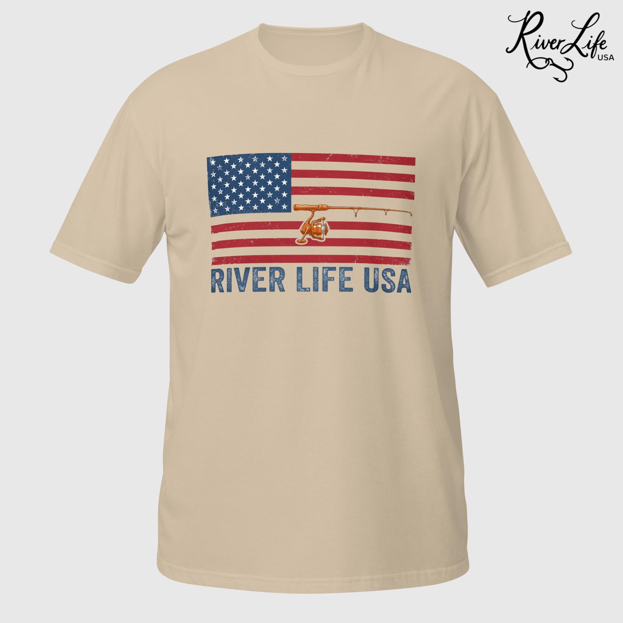 Flag and Rod | Short-Sleeve Unisex T-Shirt-Sand-River Life USA