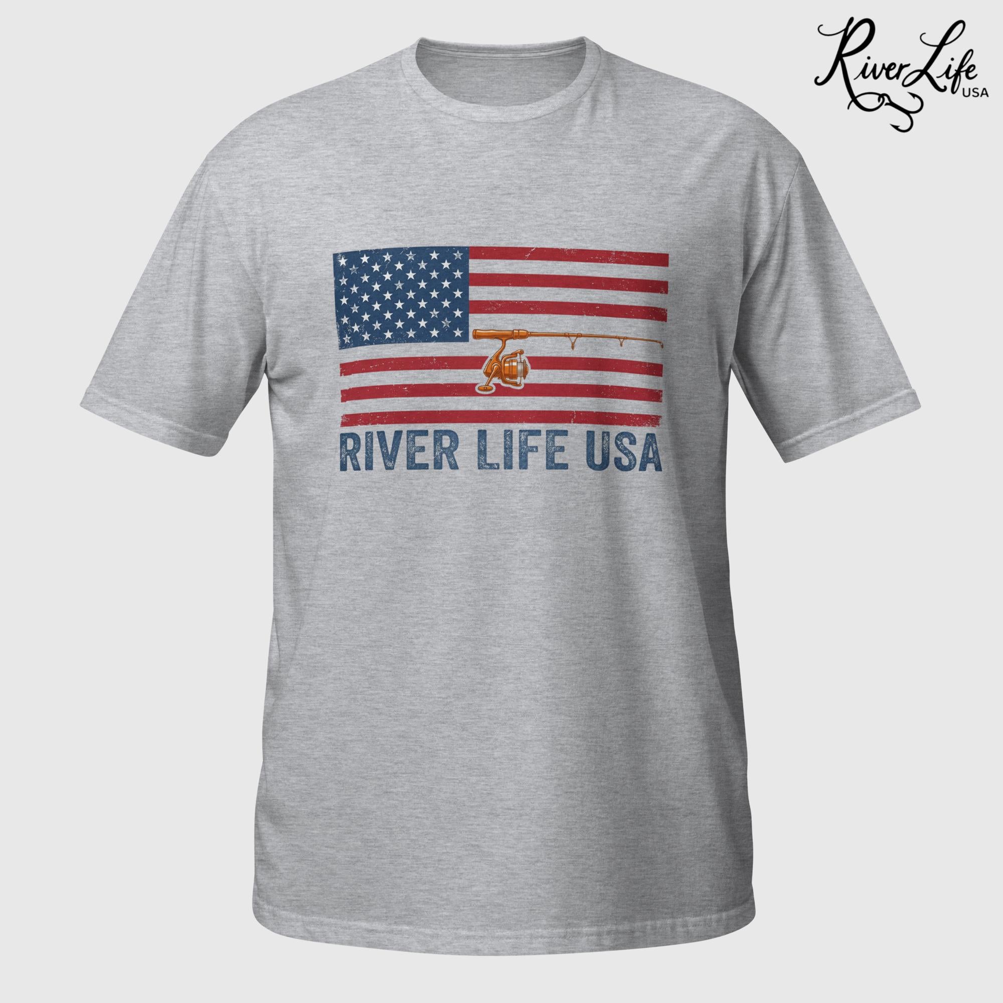 Flag and Rod | Short-Sleeve Unisex T-Shirt-Sport Grey-River Life USA
