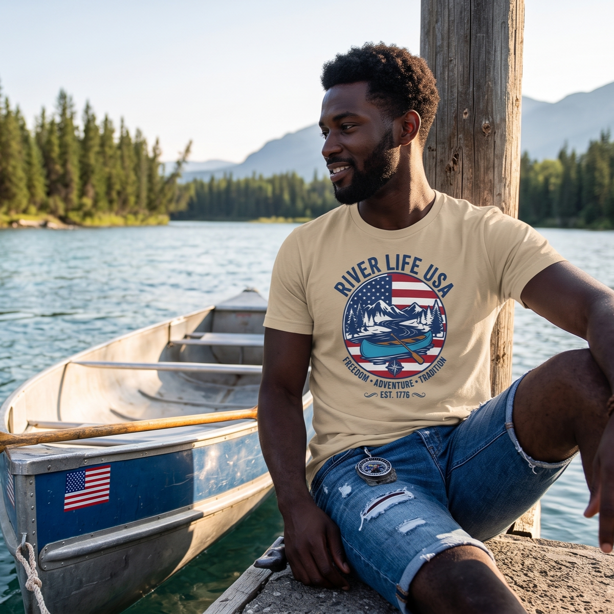 Freedom Adventure Tradition | Short-Sleeve Unisex T-Shirt-Light Blue-River Life USA
