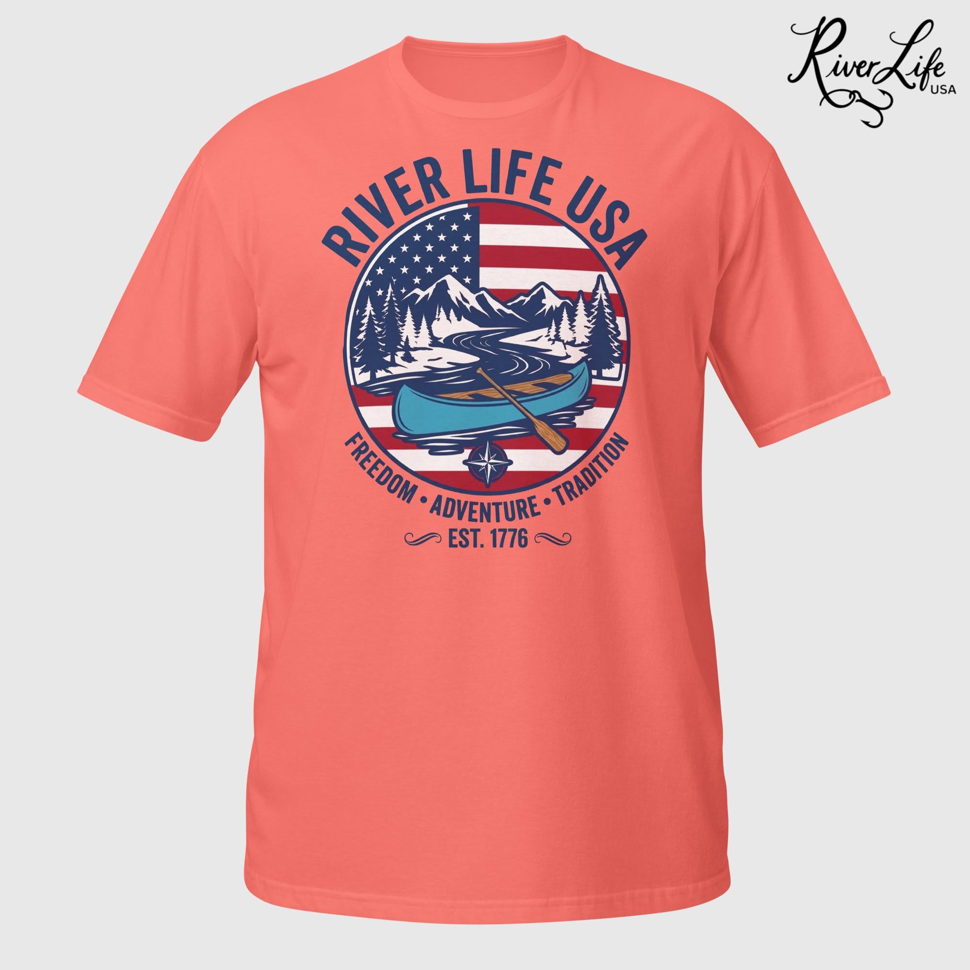 Freedom Adventure Tradition | Short-Sleeve Unisex T-Shirt-Coral Silk-River Life USA