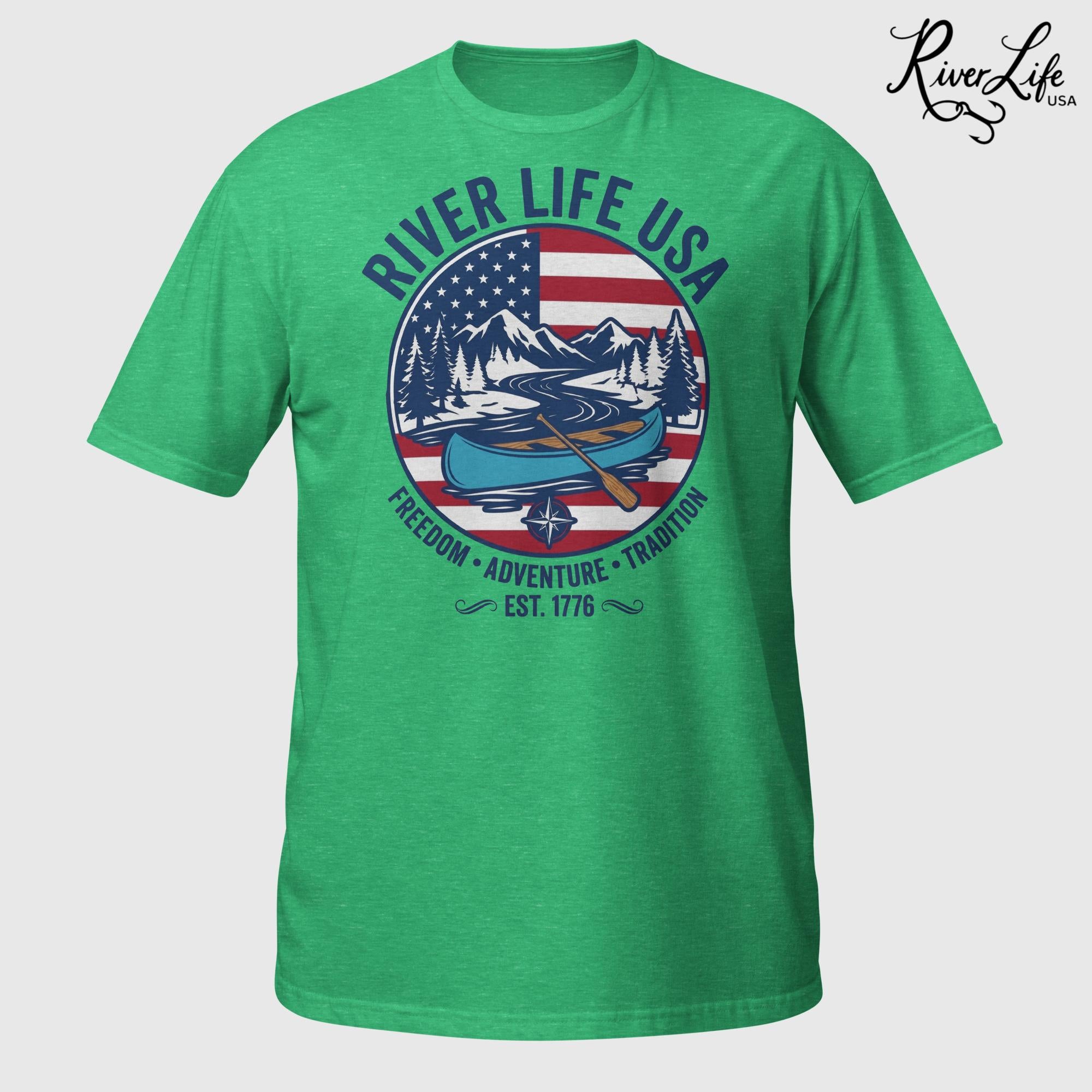 Freedom Adventure Tradition | Short-Sleeve Unisex T-Shirt-Heather Irish Green-River Life USA