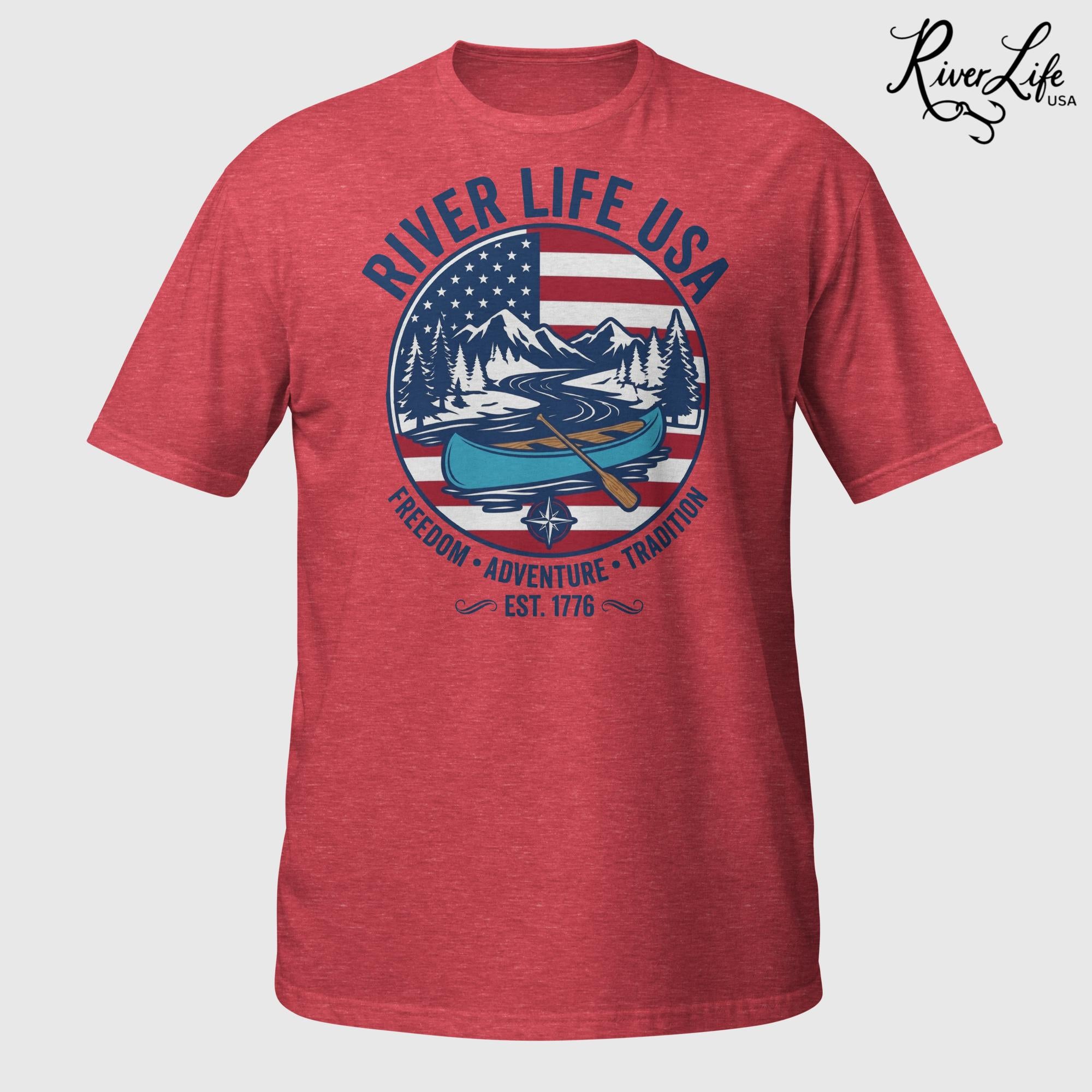 Freedom Adventure Tradition | Short-Sleeve Unisex T-Shirt-Heather Red-River Life USA