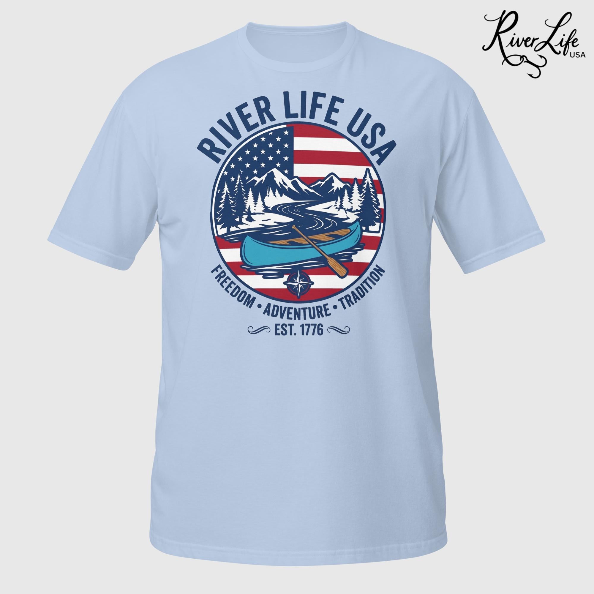 Freedom Adventure Tradition | Short-Sleeve Unisex T-Shirt-Light Blue-River Life USA