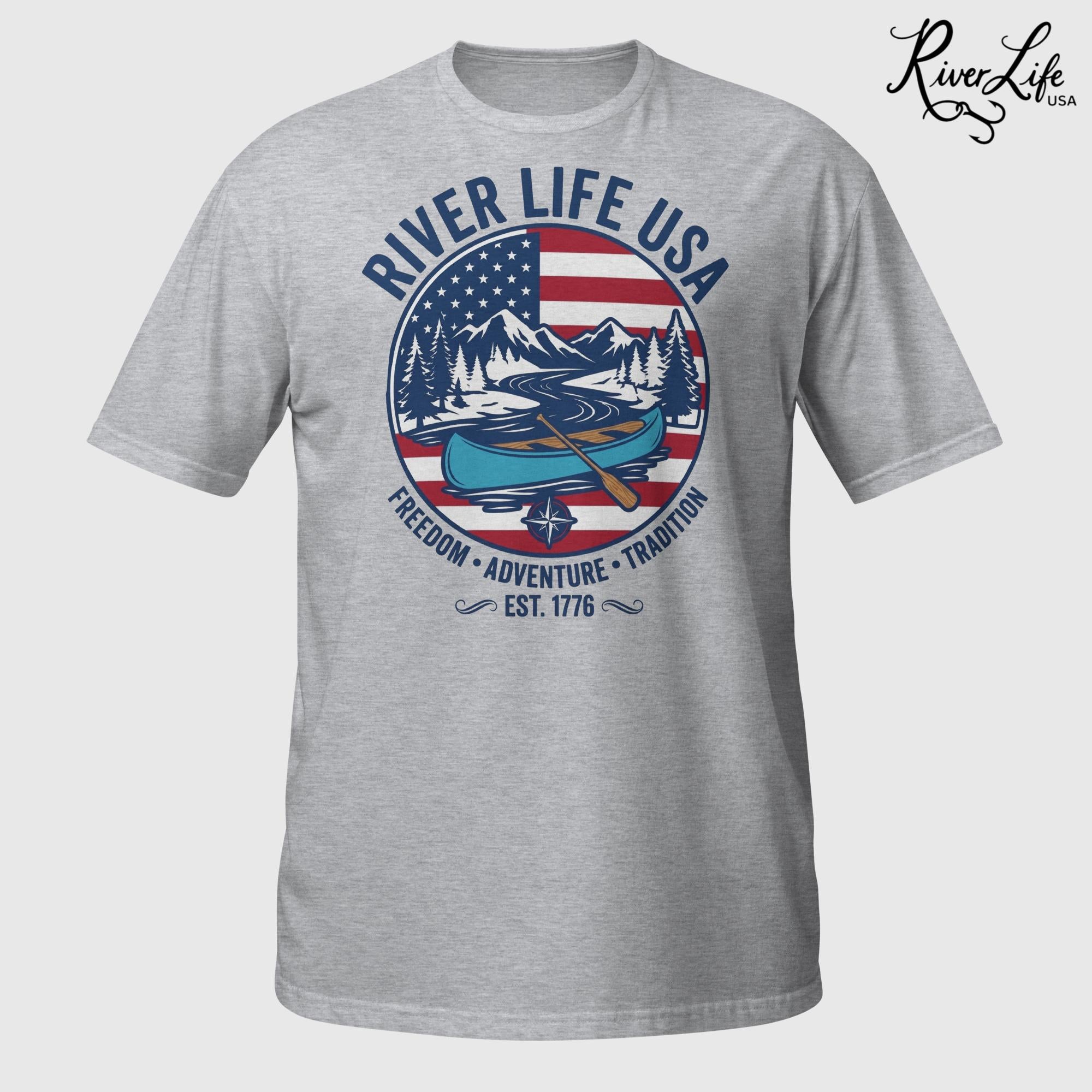 Freedom Adventure Tradition | Short-Sleeve Unisex T-Shirt-Sport Grey-River Life USA