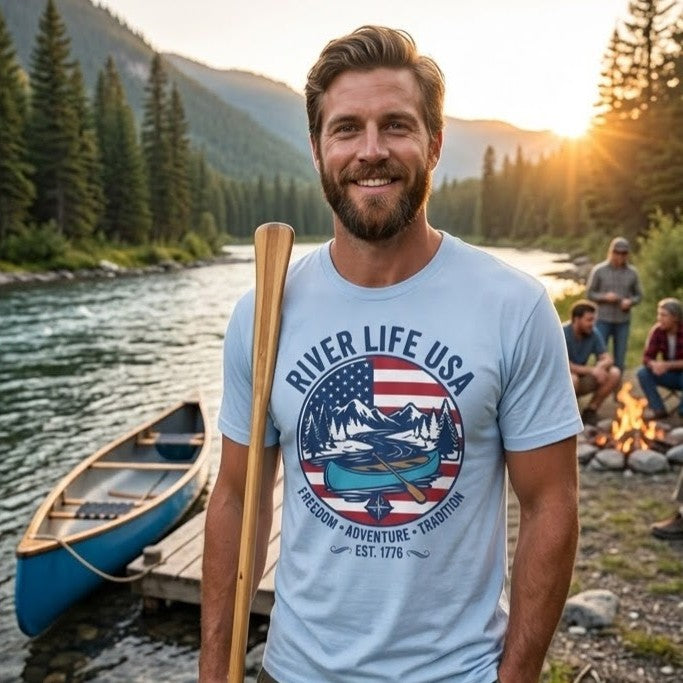 Freedom Adventure Tradition | Short-Sleeve Unisex T-Shirt-Light Blue-River Life USA