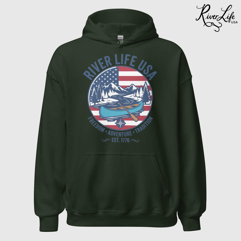 Freedom Adventure Tradition | Unisex Pullover Hoodie-Forest Green-River Life USA