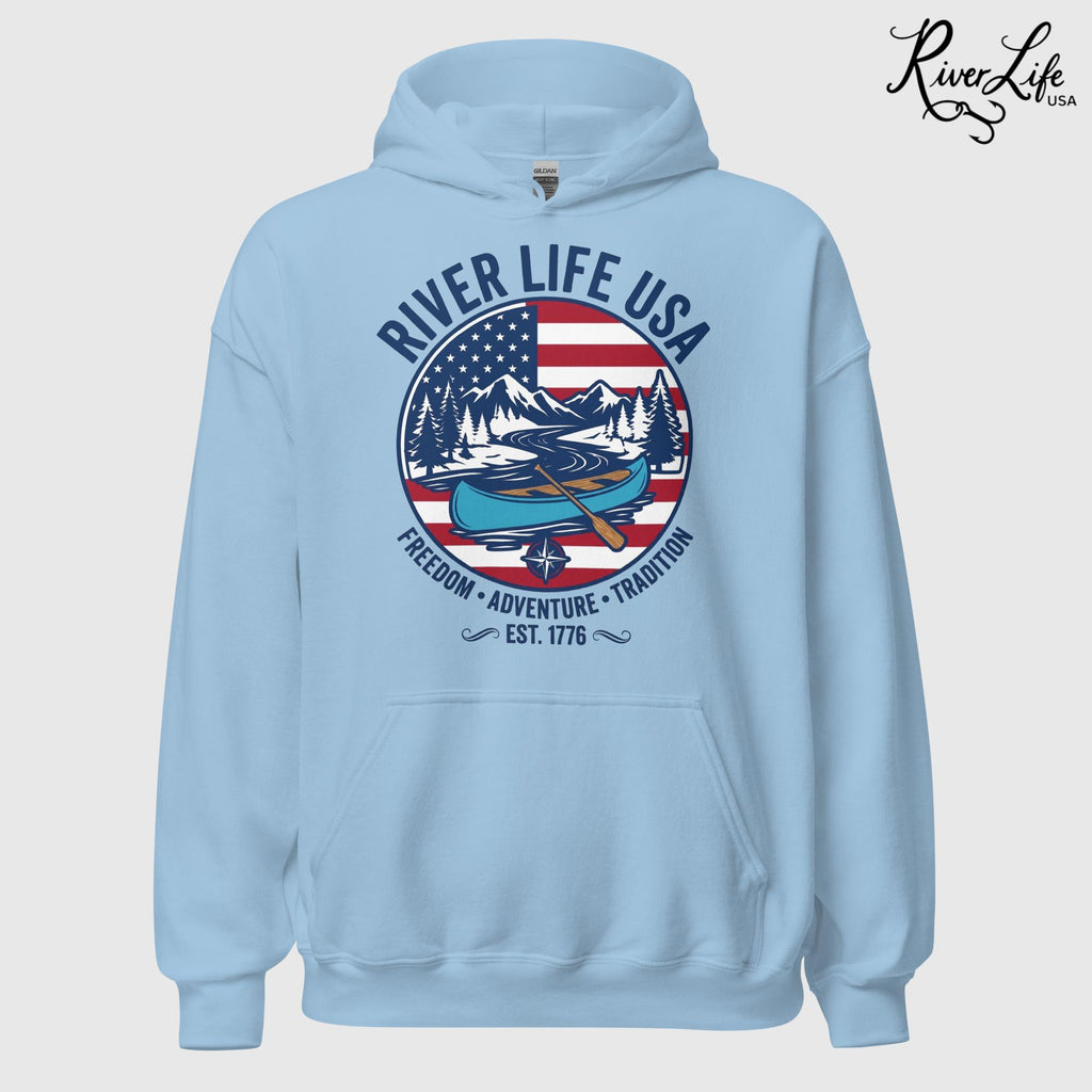 Freedom Adventure Tradition | Unisex Pullover Hoodie-Light Blue-River Life USA