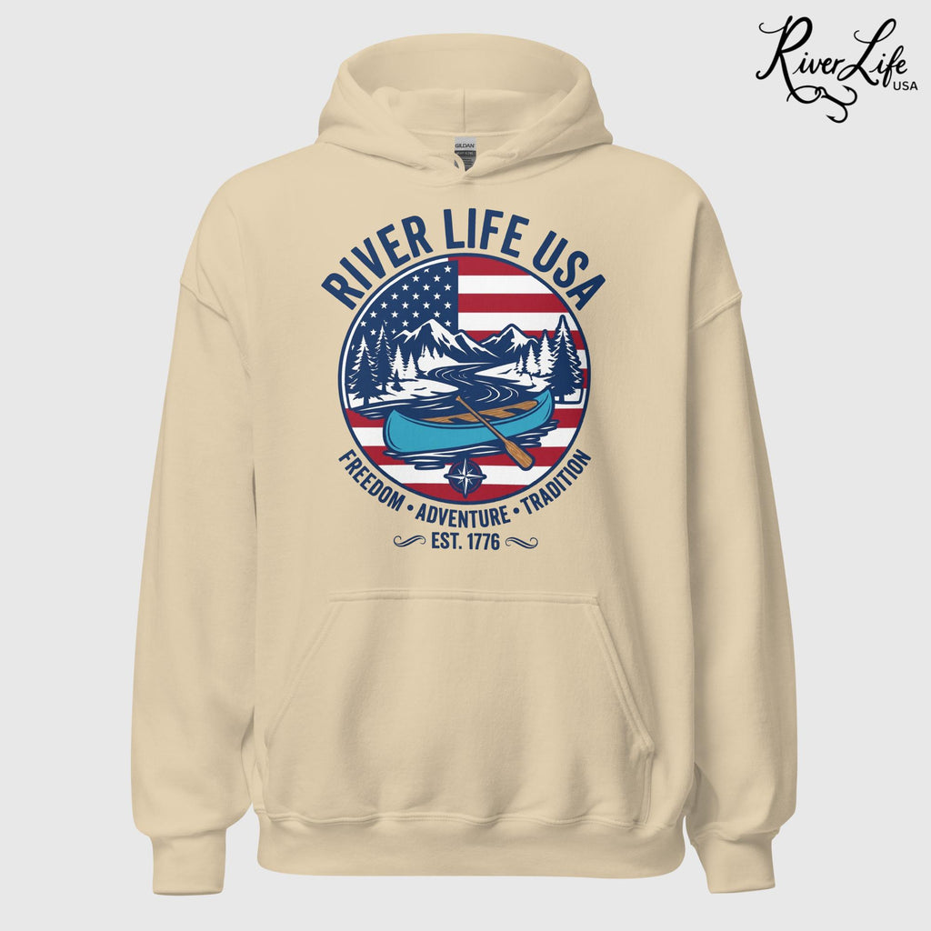 Freedom Adventure Tradition | Unisex Pullover Hoodie-Sand-River Life USA