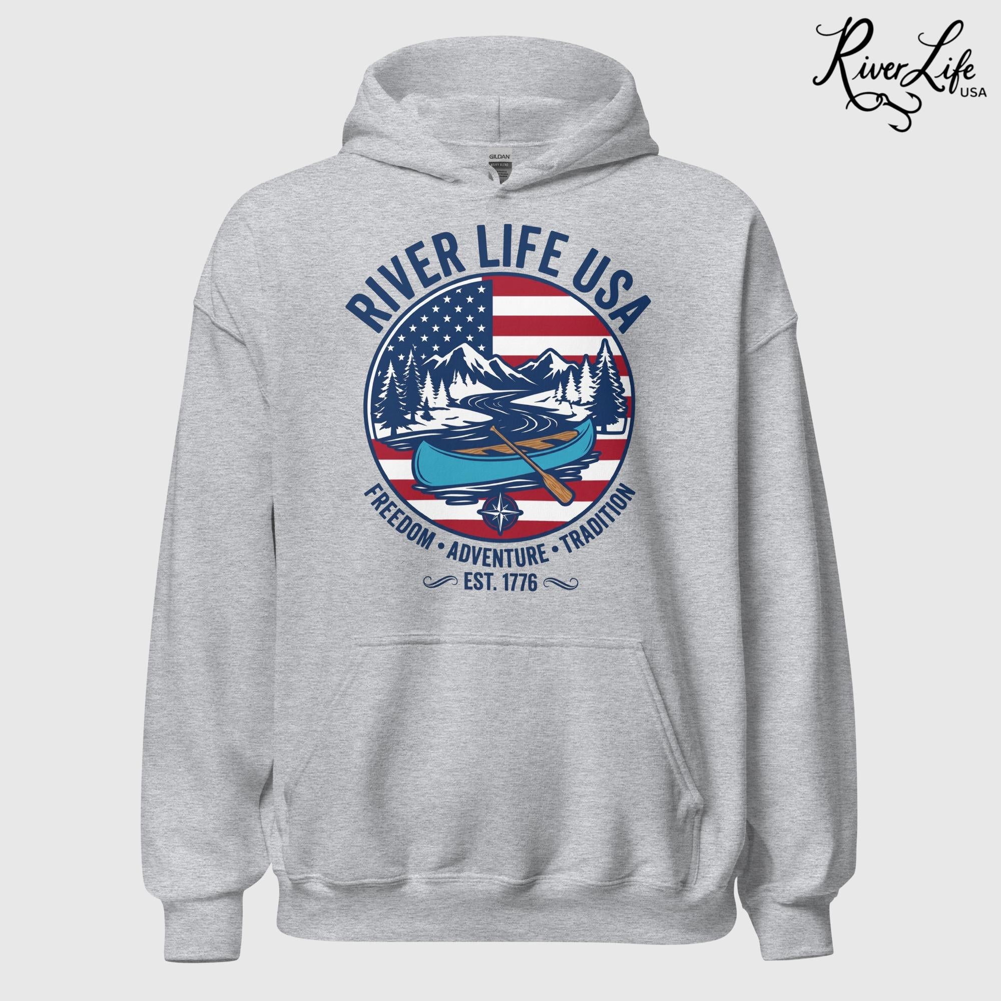 Freedom Adventure Tradition | Unisex Pullover Hoodie-Sport Grey-River Life USA