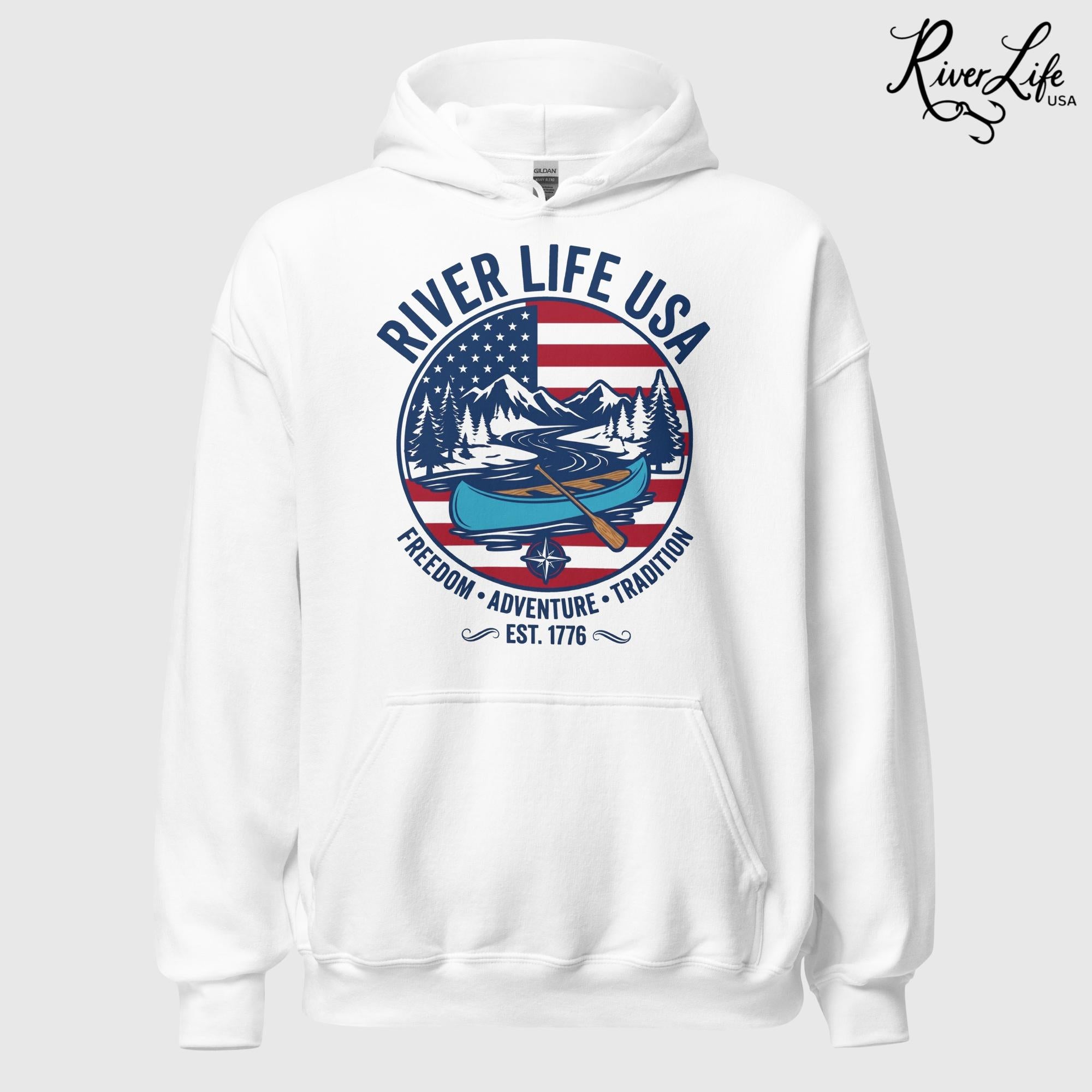 Freedom Adventure Tradition | Unisex Pullover Hoodie-White-River Life USA