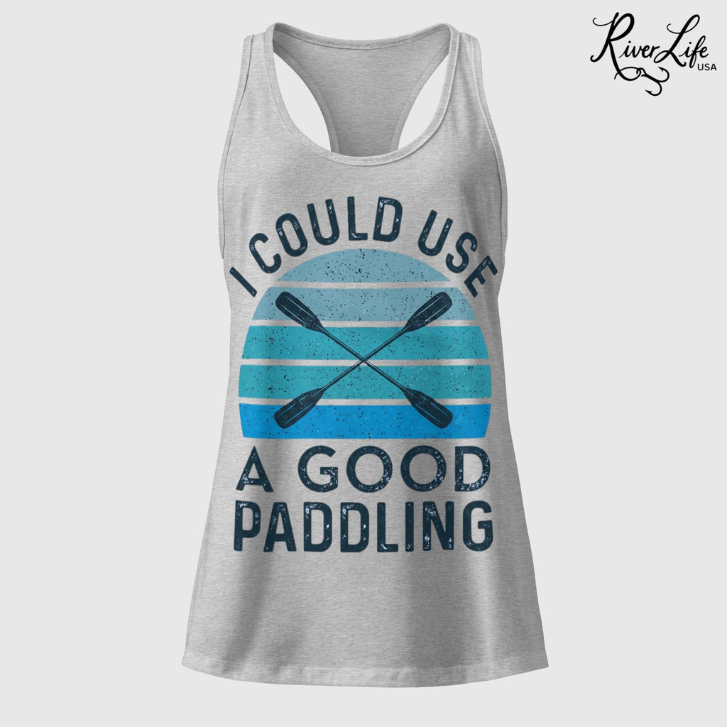I Could Use a Good Paddling | Women’s Fitted Racerback Tank Top-Heather Gray-River Life USA