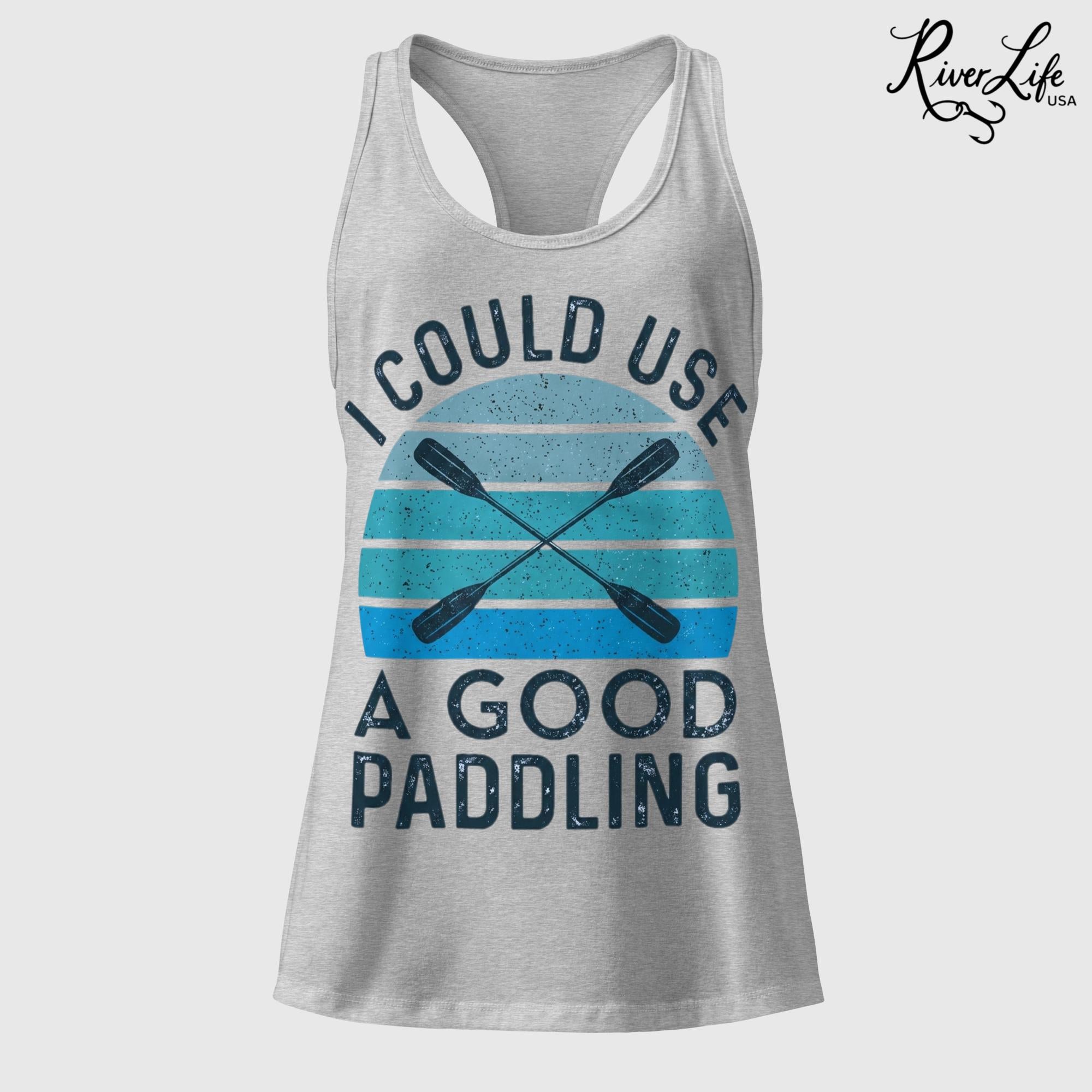 I Could Use a Good Paddling | Women’s Fitted Racerback Tank Top-Heather Gray-River Life USA
