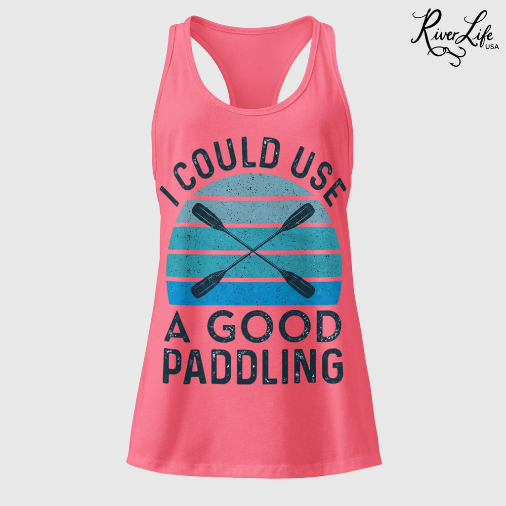 I Could Use a Good Paddling | Women’s Fitted Racerback Tank Top-Hot Pink-River Life USA