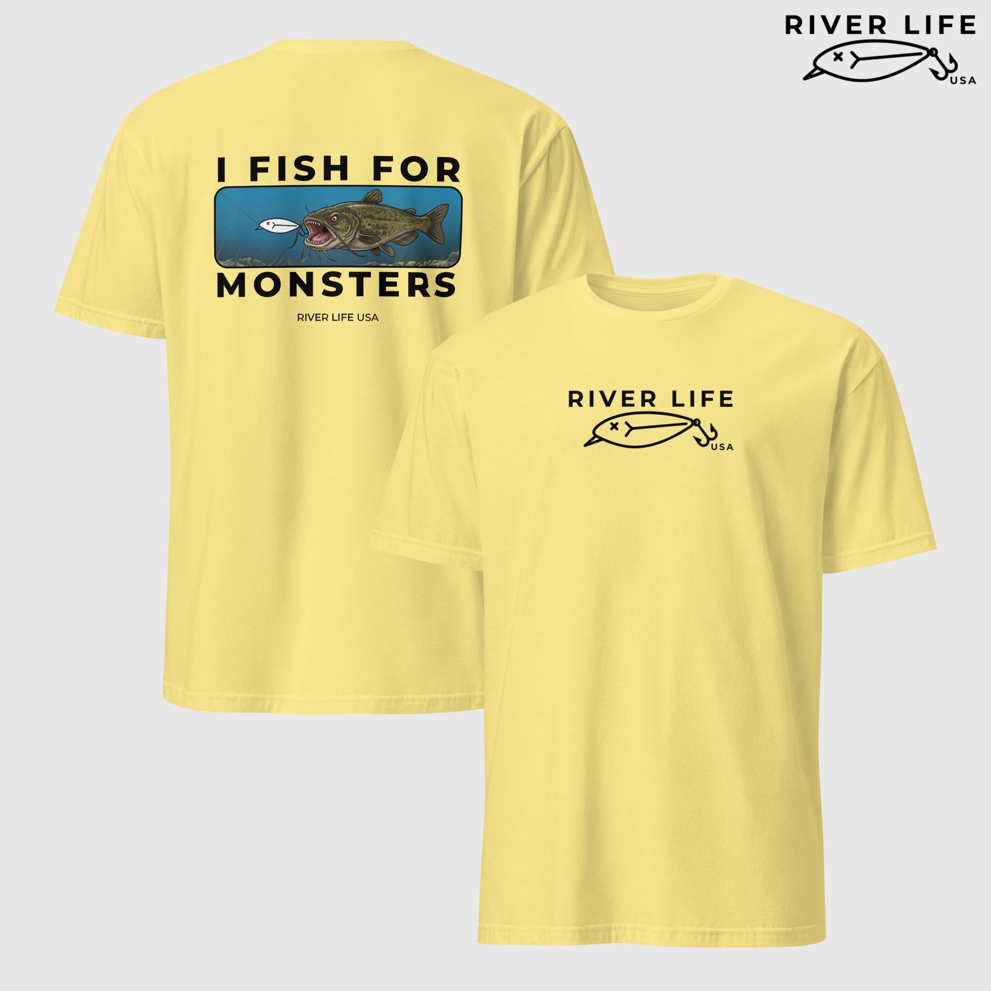 I Fish For Monsters - Catfish (black print) | Short-Sleeve Unisex T-Shirt-Cornsilk-River Life USA