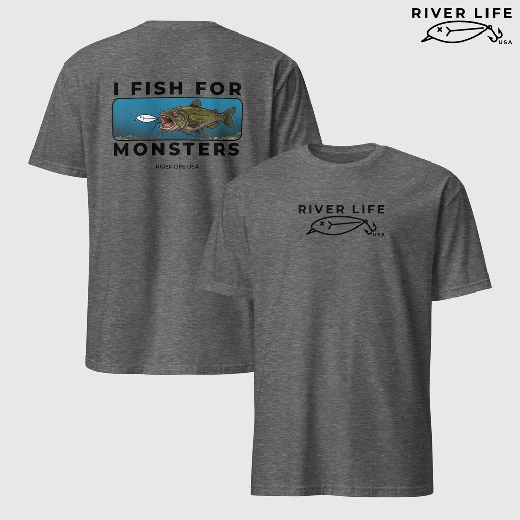 I Fish For Monsters - Catfish (black print) | Short-Sleeve Unisex T-Shirt-Graphite Heather-River Life USA