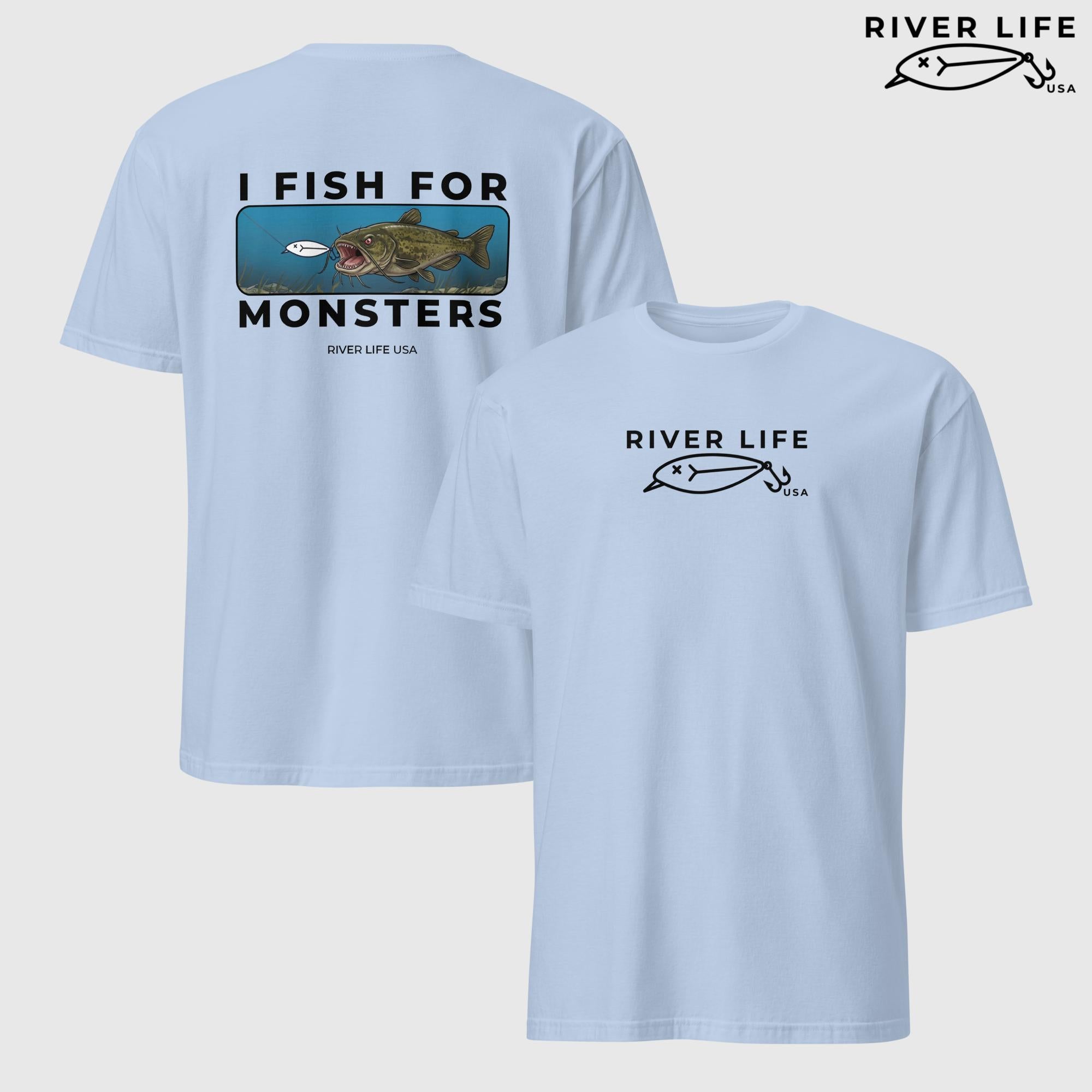 I Fish For Monsters - Catfish (black print) | Short-Sleeve Unisex T-Shirt-Light Blue-River Life USA
