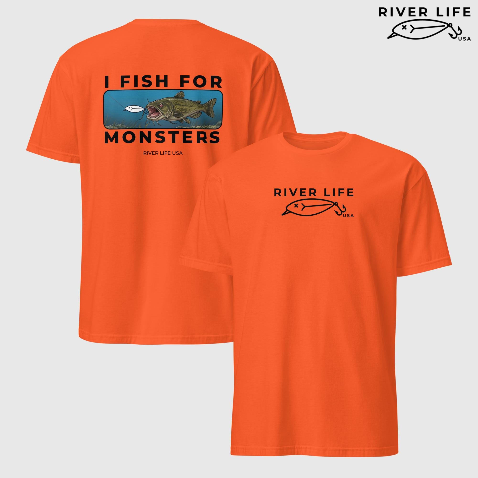 I Fish For Monsters - Catfish (black print) | Short-Sleeve Unisex T-Shirt-Orange-River Life USA
