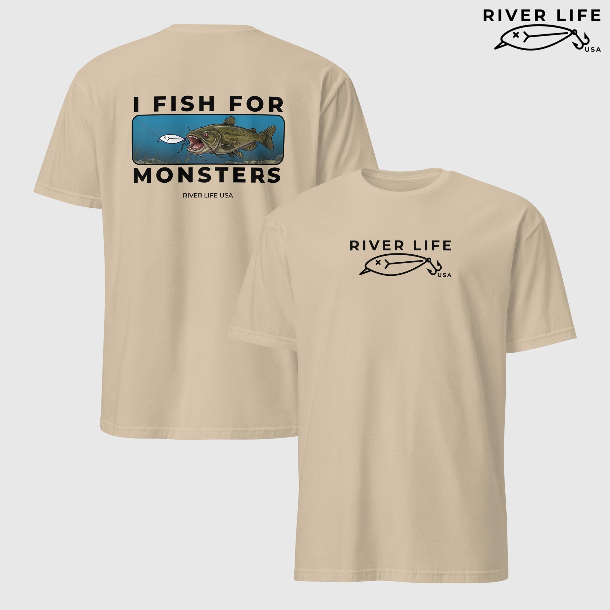 I Fish For Monsters - Catfish (black print) | Short-Sleeve Unisex T-Shirt-Sand-River Life USA