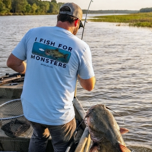 I Fish For Monsters - Catfish (black print) | Short-Sleeve Unisex T-Shirt-Light Blue-River Life USA