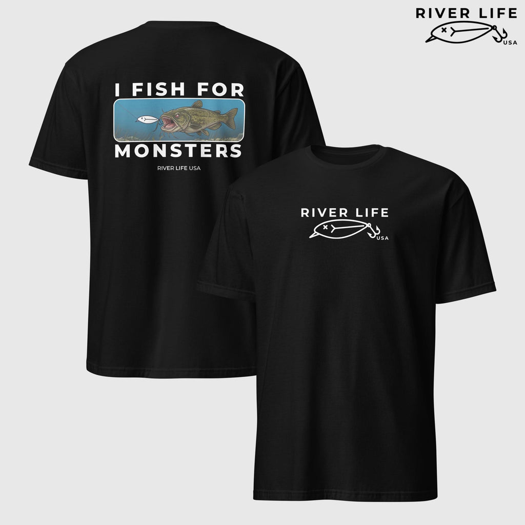 I Fish For Monsters - Catfish (white print) | Short-Sleeve Unisex T-Shirt-Black-River Life USA